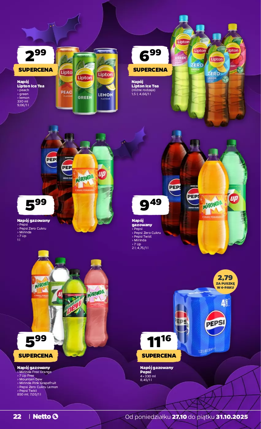Gazetka promocyjna Netto - Od Poniedziałku - ważna 27.10 do 31.10.2025 - strona 22 - produkty: Gra, Ice tea, Lipton, Mirinda, Napój, Napój gazowany, Pepsi