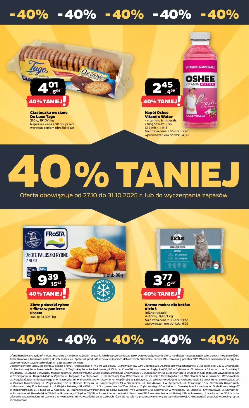 Gazetka promocyjna Netto - Od Poniedziałku - ważna 27.10 do 31.10.2025 - strona 27 - produkty: Fa, Frosta, Gry, Karma mokra dla kotów, Karp, Kujawski, Napój, Oshee, Paluszki rybne, Podlaski, Sok, Stock, Tago, Top, Wino