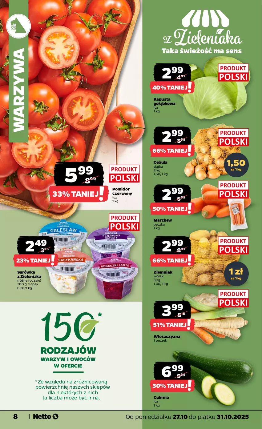 Gazetka promocyjna Netto - Od Poniedziałku - ważna 27.10 do 31.10.2025 - strona 8 - produkty: Cebula, Siatka, Surówka, Warzywa