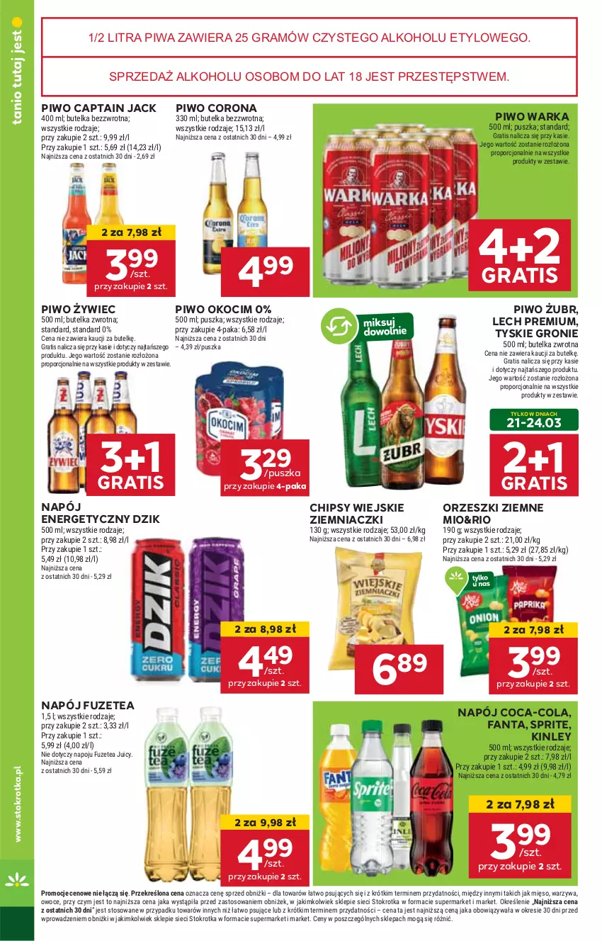 Gazetka promocyjna Stokrotka - Market - ważna 20.03 do 26.03.2025 - strona 18 - produkty: Captain Jack, Chipsy, Coca-Cola, Fa, Fanta, Gra, HP, Koc, Lech Premium, Napój, Napój energetyczny, Okocim, Orzeszki, Orzeszki ziemne, Piwa, Piwo, Sprite, Tyskie, Warka