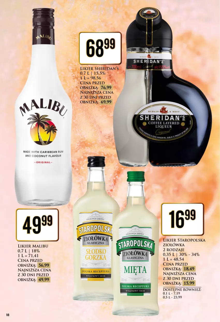 Gazetka promocyjna Dino - Katalog alkoholowy / marzec 2024 - ważna 25.03 do 30.03.2024 - strona 18 - produkty: Gin, Likier, Malibu, Rum, Sheridan's