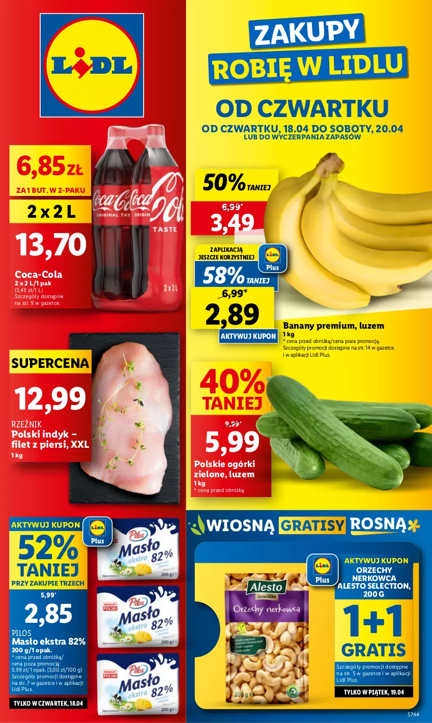 Gazetka promocyjna Lidl - GAZETKA - ważna 18.04 do 20.04.2024 - strona 1 - produkty: Banany, Coca-Cola, Gra, Masło, Pilos