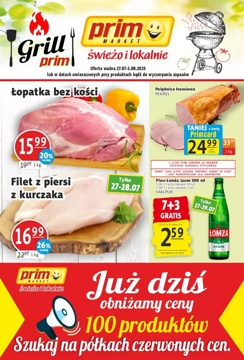 Gazetka promocyjna Prim Market - ważna 27.07 do 02.08.2023 - strona 1 - produkty: Gra, Kurczak, Pekpol, Piwo, Polędwica, Półka, Pur, Sos