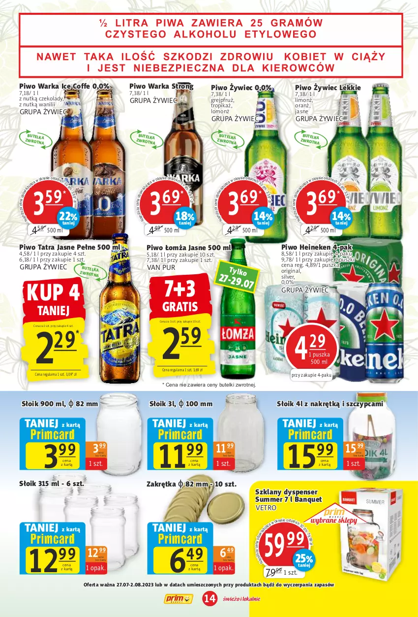 Gazetka promocyjna Prim Market - ważna 27.07 do 02.08.2023 - strona 14 - produkty: Gin, Gra, Heineken, Piwo, Pur, Ser, Tatra, Warka