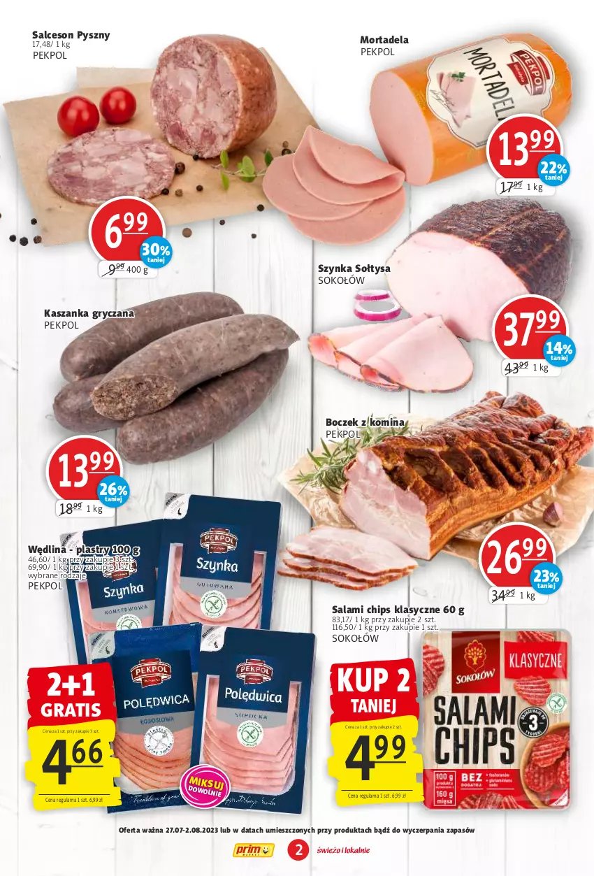 Gazetka promocyjna Prim Market - ważna 27.07 do 02.08.2023 - strona 2 - produkty: Boczek, Gra, Gry, Kasza, Kaszanka, Pekpol, Salami, Salceson, Sok, Sokołów, Szynka, Wędlina