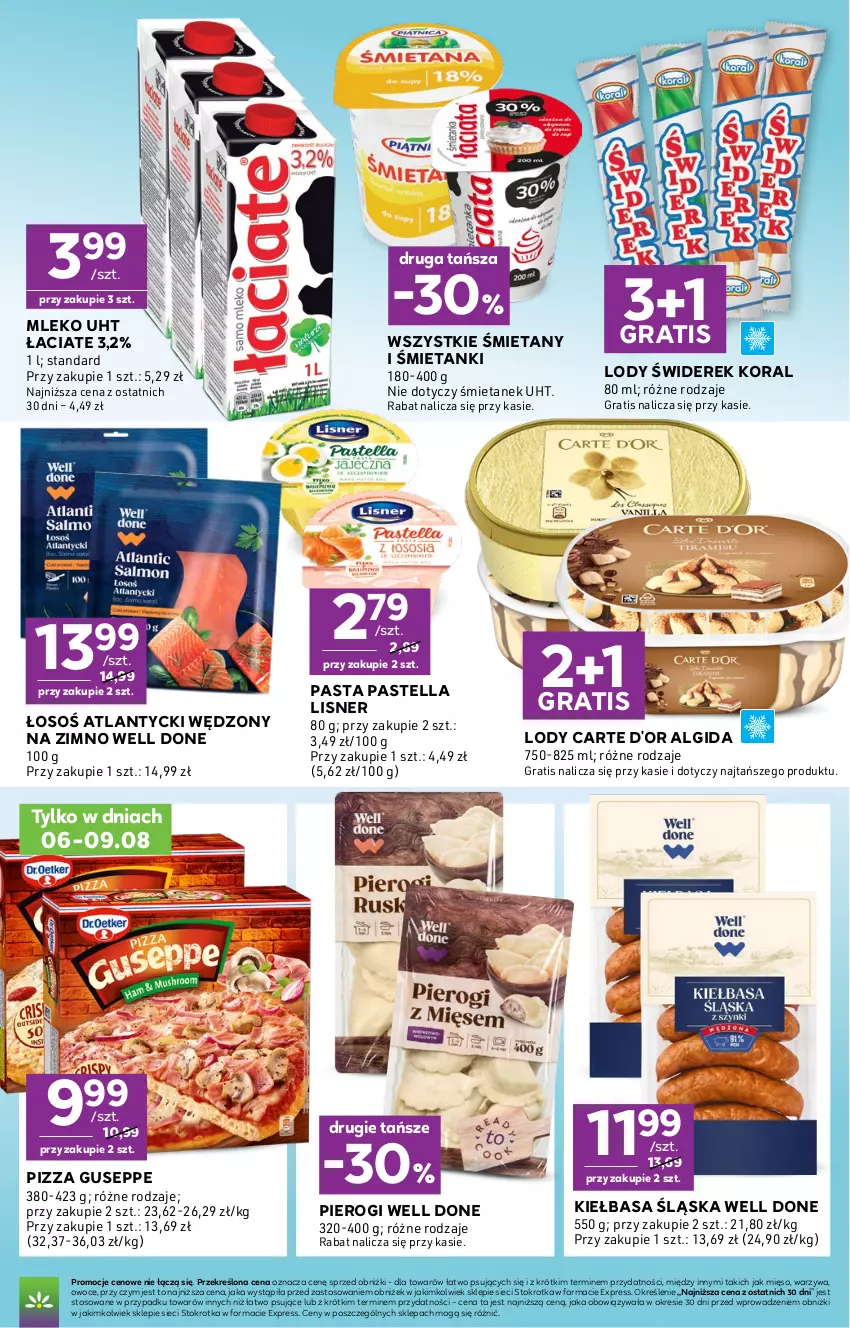 Gazetka promocyjna Stokrotka - Express - ważna 06.08 do 12.08.2026 - strona 4 - produkty: Algida, Carte d'Or, Gra, Kiełbasa, Kiełbasa śląska, LG, Lisner, Lody, Mięso, Mleko, Owoce, Pastella, Pierogi, Pizza, Warzywa