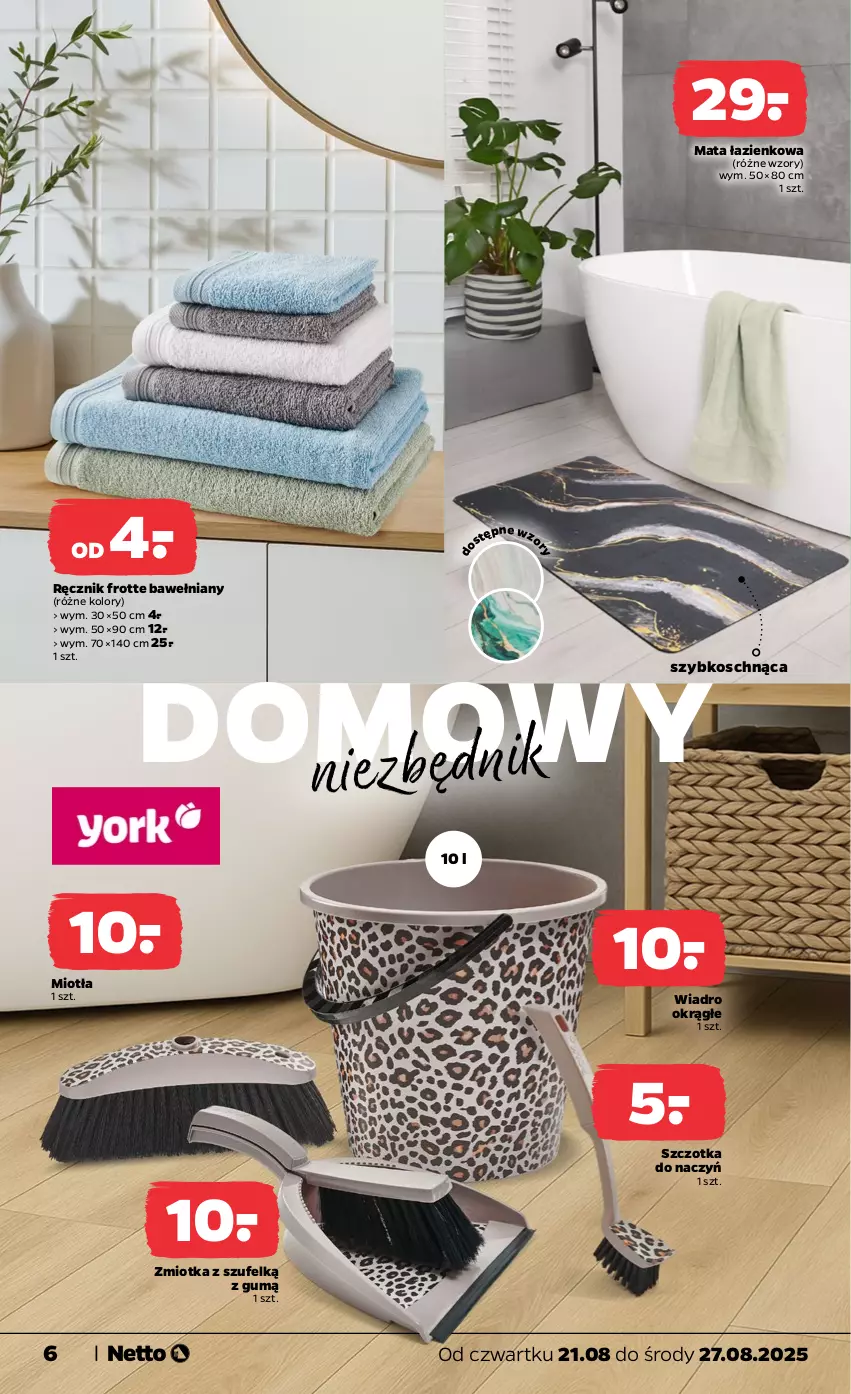 Gazetka promocyjna Netto - Od Czwartku Przemysłowa - ważna 21.08 do 27.08.2025 - strona 6 - produkty: Mata łazienkowa, Miotła, Ręcznik, Szczotka, Wiadro