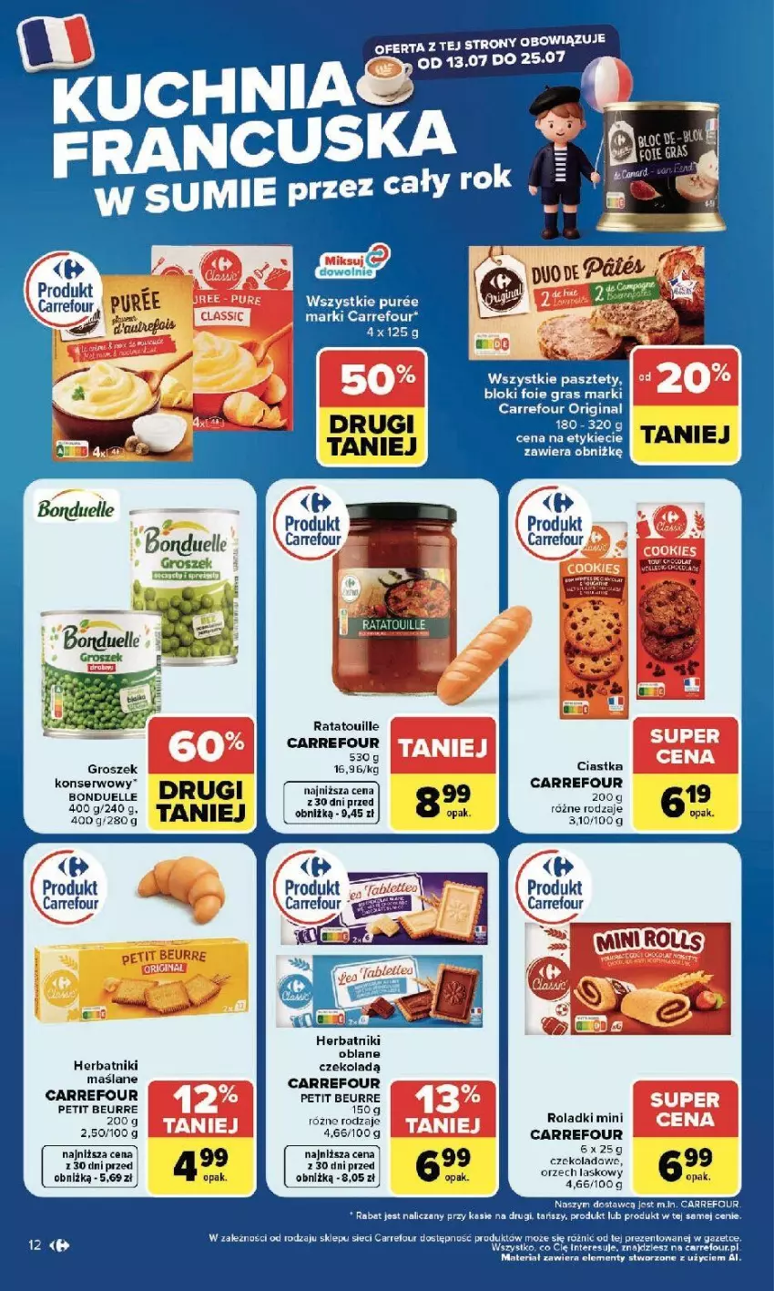 Gazetka promocyjna Carrefour - Gazetka Kuchnia francuska - ważna 13.07 do 25.07.2026 - strona 12 - produkty: Bonduelle, Ciastka, Fa, Gra, Groszek, Herbatniki, Pasztet, Pur, Ser