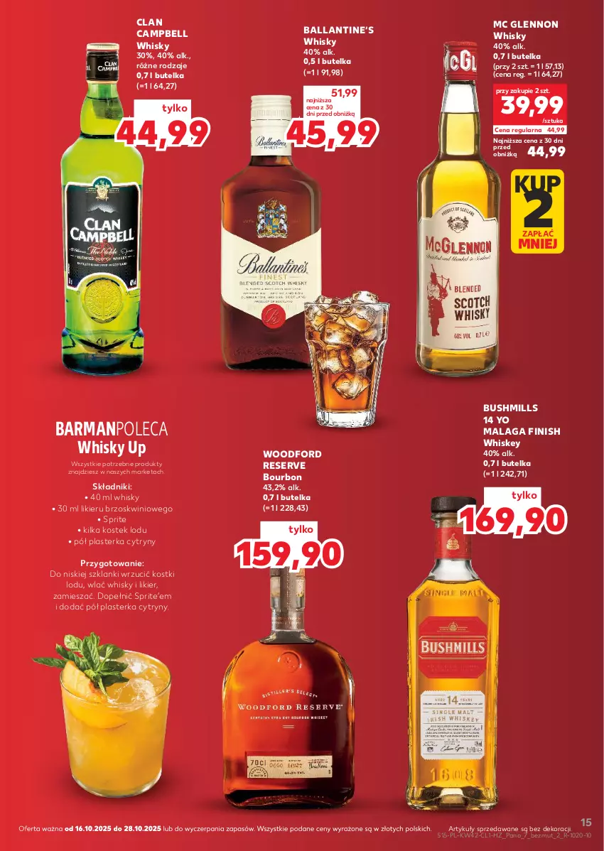 Gazetka promocyjna Kaufland - Barek Kauflandu - ważna 16.10 do 28.10.2025 - strona 15 - produkty: Bell, Bourbon, Bushmills, Cytryny, Finish, Lanki, Likier, Ser, Sprite, Stek, Whiskey, Whisky