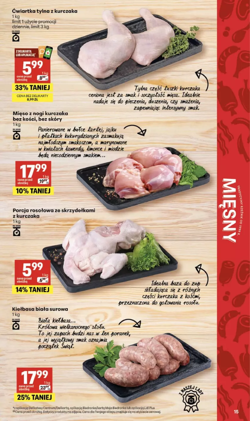 Gazetka promocyjna Delikatesy Centrum - Franczyza DC13 Czwartek - ważna 26.03 do 01.04.2026 - strona 15 - produkty: Kiełbasa, Kiełbasa biała, Kosz, Kurczak, Mięso, Piec, Por, Rum
