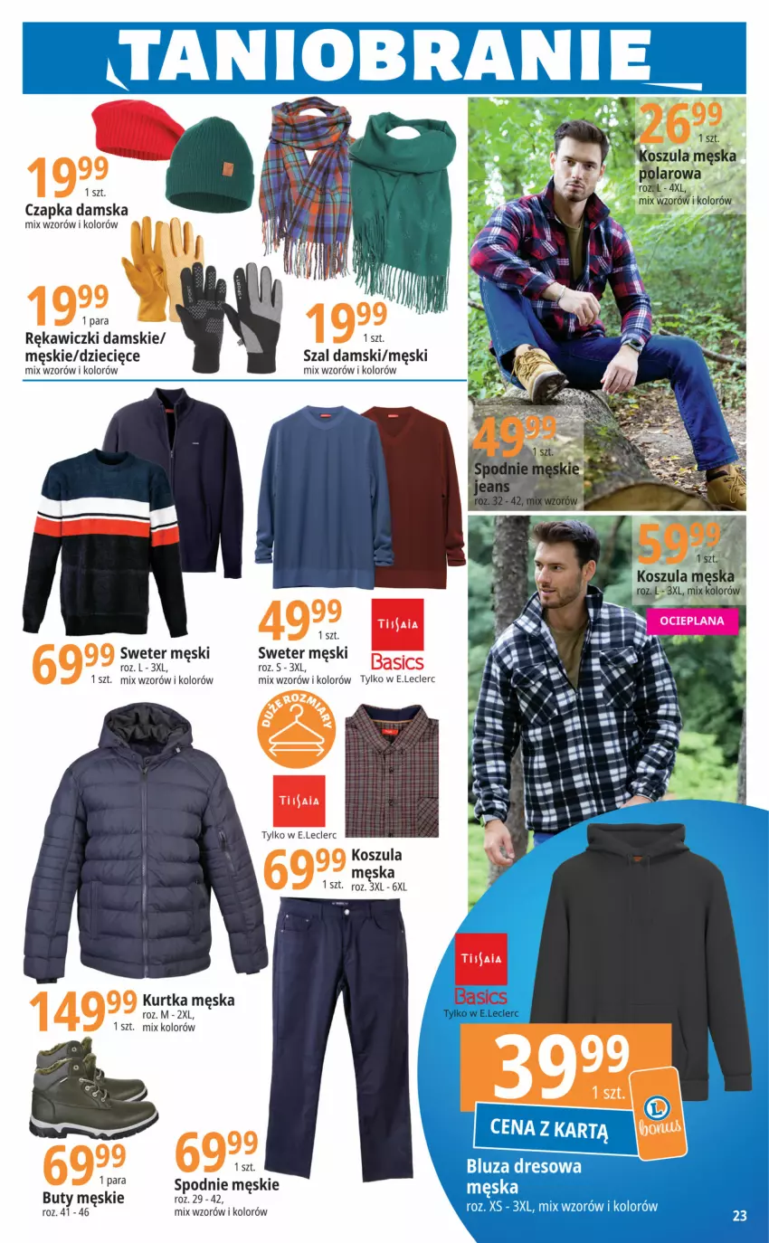 Gazetka promocyjna E Leclerc - ważna 03.10 do 14.10.2023 - strona 23 - produkty: Bluza, Bluza dresowa, Buty, Czapka, Dres, Dzieci, Kosz, Koszula, Kurtka, Spodnie, Szal