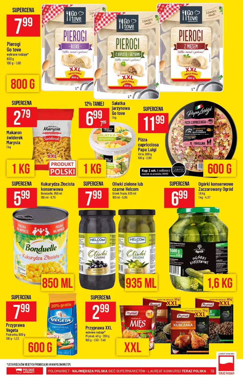 Gazetka promocyjna PoloMarket - Gazetka promocyjna  r - ważna 12.05 do 18.05.2021 - strona 19 - produkty: Bonduelle, HELCOM, Kukurydza, Laur, Makaron, Mola, Ogórki konserwowe, Ogród, Oliwki, Oliwki zielone, Pierogi, Pizza, Podravka, Prymat, Sałat, Sałatka, Ser, Virtu