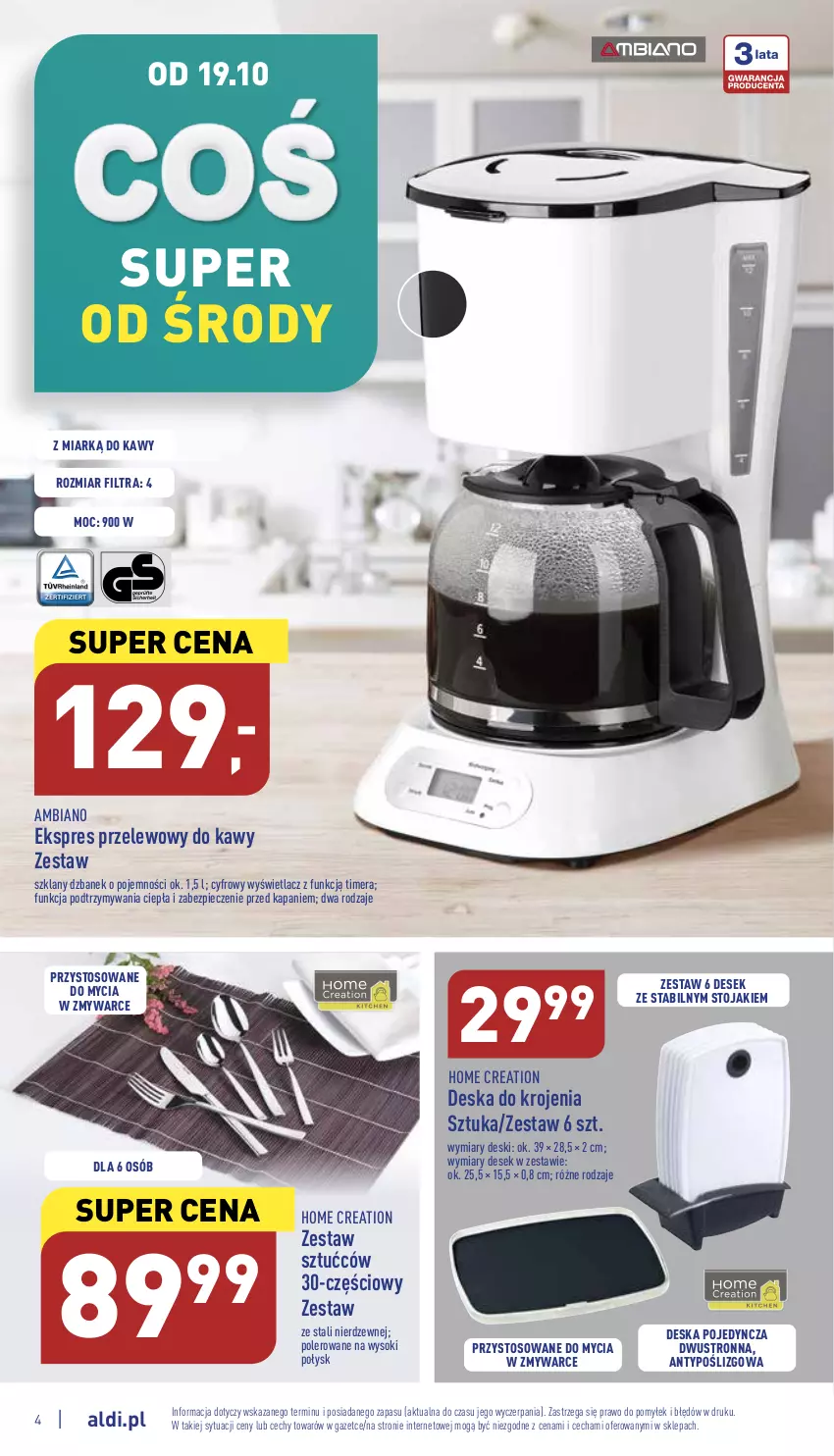 Gazetka promocyjna Aldi - Katalog moda i dom - ważna 19.10 do 22.10.2022 - strona 4 - produkty: Deska do krojenia, Dzbanek, Ekspres przelewowy, Piec, Sok, Stojak, Zestaw sztućców