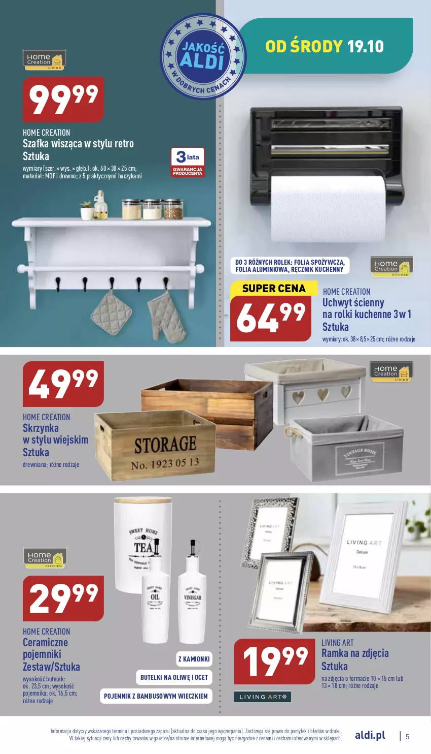 Gazetka promocyjna Aldi - Katalog moda i dom - ważna 19.10 do 22.10.2022 - strona 5 - produkty: Folia aluminiowa, Haczyk, Ocet, Pojemnik, Ramka, Ręcznik, Ręcznik kuchenny, Rolki, Rolki kuchenne, Sok, Szafka