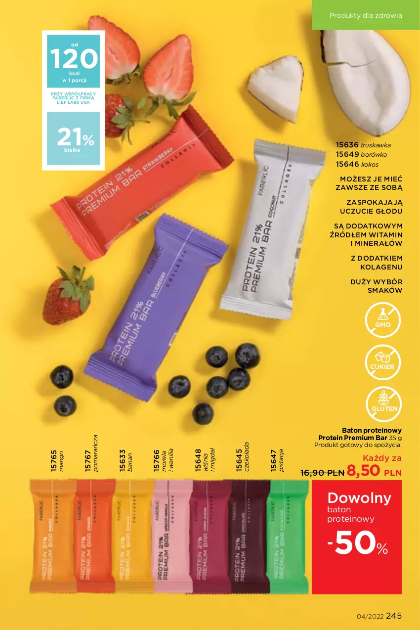 Gazetka promocyjna Faberlic - ważna 21.02 do 13.03.2022 - strona 245 - produkty: Baton, Borówka, Cukier, Czekolada, Fa, Kokos, Kolagen, Mango, Morela, Por