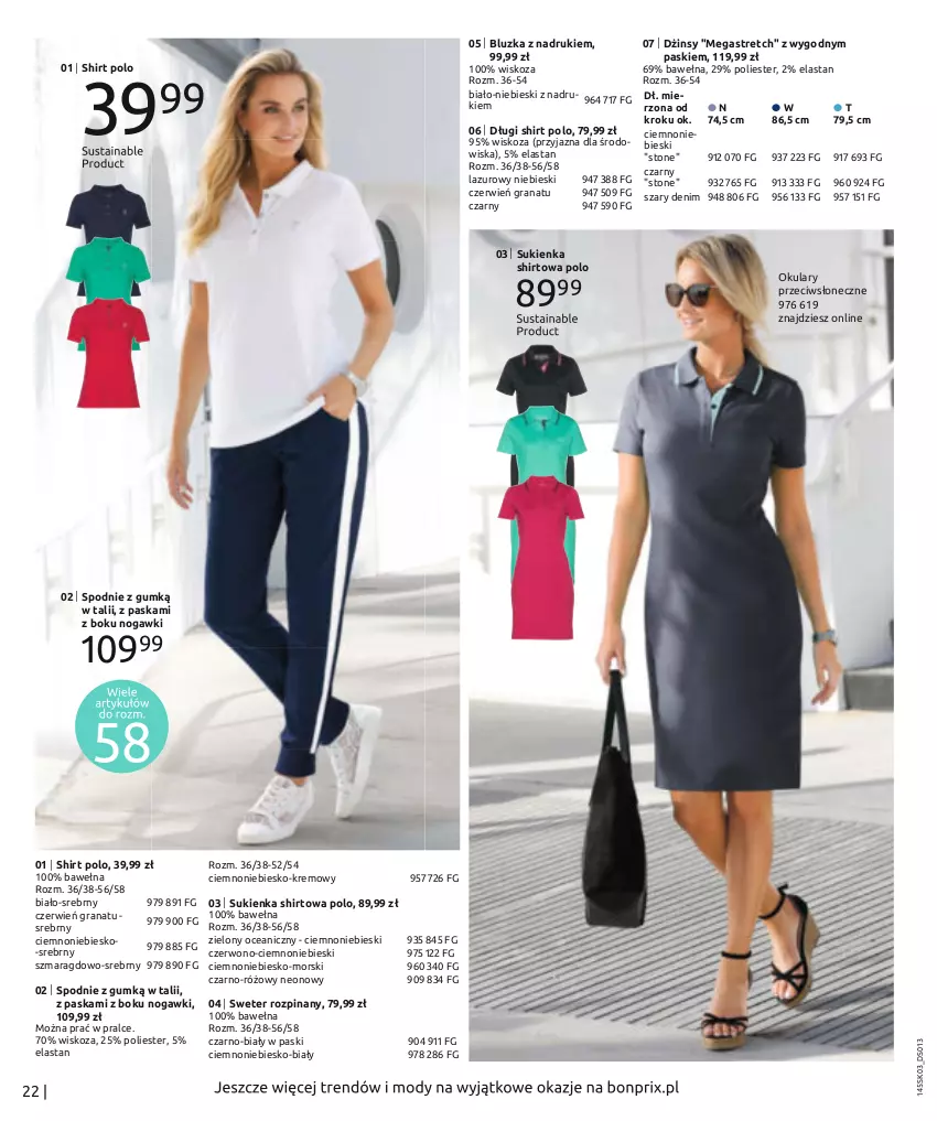 Gazetka promocyjna Bonprix - Wiosenna moda - ważna 07.03 do 03.09.2022 - strona 24 - produkty: Długi shirt, Dżinsy, Gra, Granat, Lazur, Spodnie, Sukienka, Sweter, Wełna