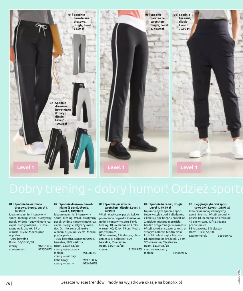 Gazetka promocyjna Bonprix - Wiosenna moda - ważna 07.03 do 03.09.2022 - strona 78 - produkty: Dres, Gin, Legginsy, Pasek, Por, Ryba, Spodnie, Spodnie dresowe, Spodnie sportowe, Sport, Wełna