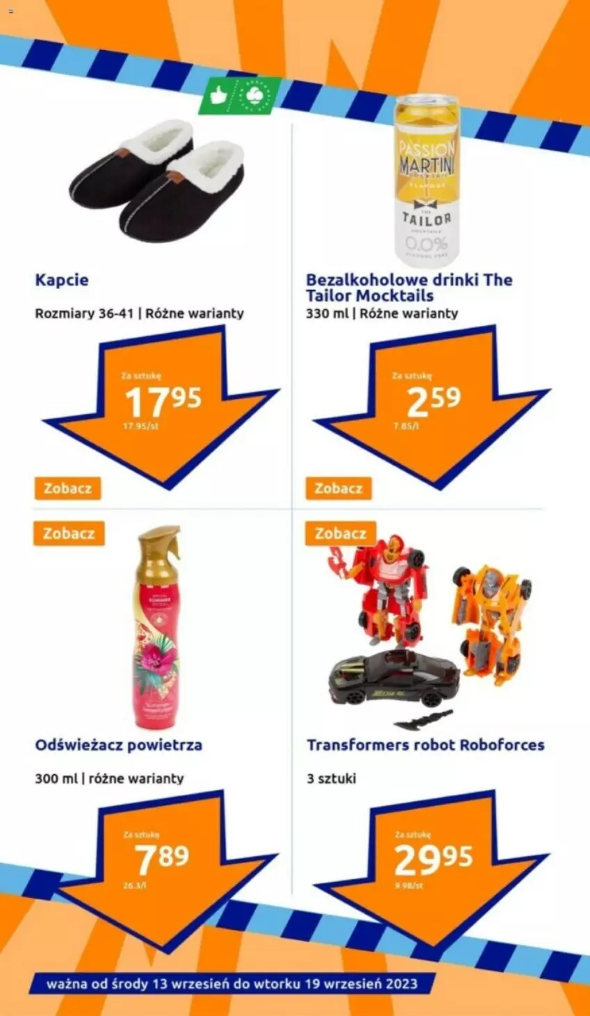 Gazetka promocyjna Action - ważna 13.09 do 19.09.2023 - strona 21 - produkty: Kapcie, Martini, Odświeżacz powietrza, Robot, Tran, Transformers