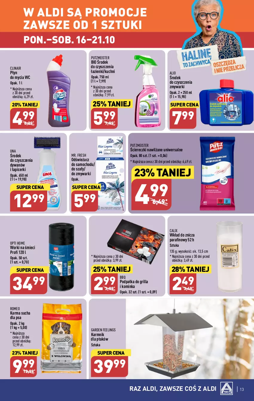 Gazetka promocyjna Aldi - Pełna oferta - ważna 16.10 do 21.10.2023 - strona 13 - produkty: Clin, Dywan, Grill, Inka, Płyn do mycia, Putzmeister, Sok, Worki na śmiec, Worki na śmieci, Zmywarki, Znicz