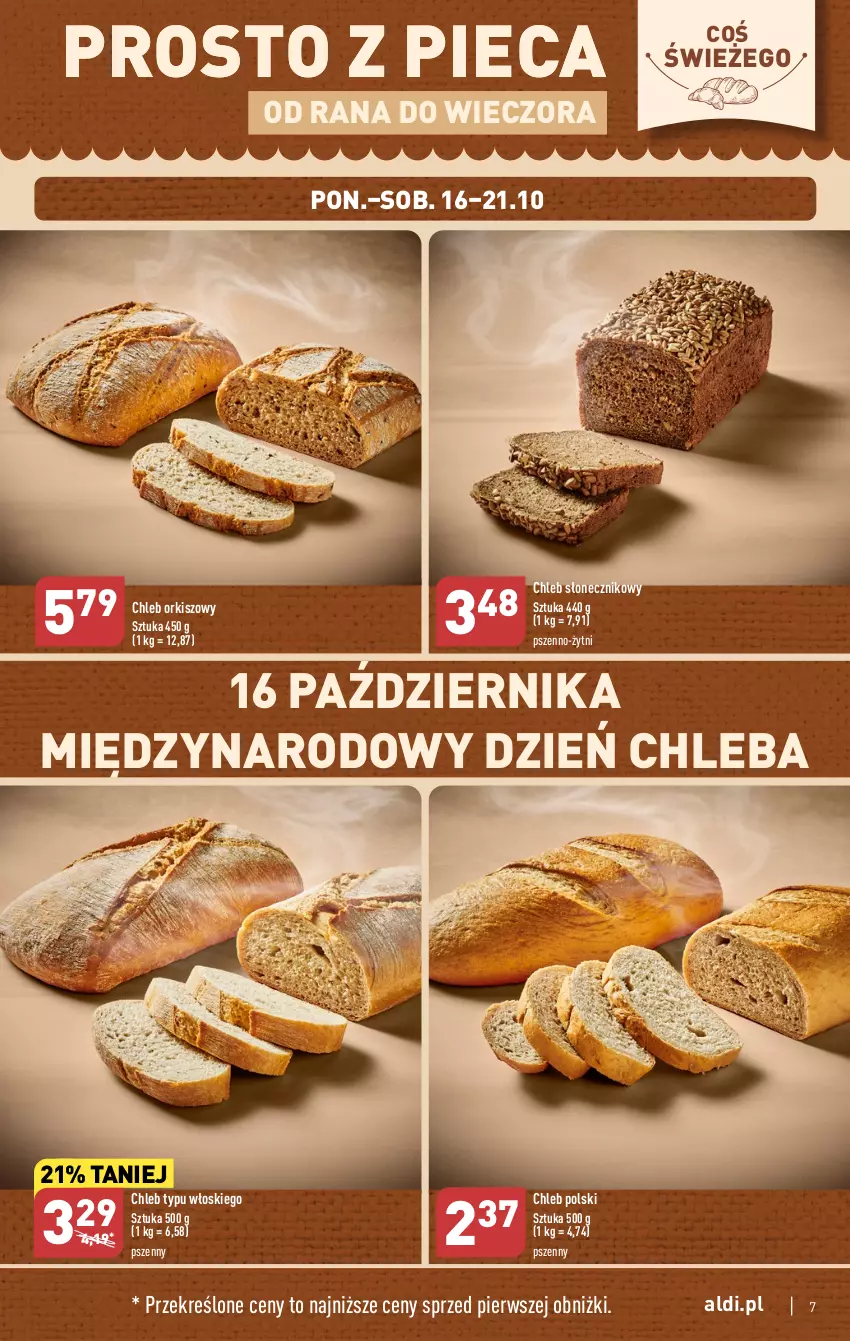 Gazetka promocyjna Aldi - Pełna oferta - ważna 16.10 do 21.10.2023 - strona 7 - produkty: Chleb, Chleb typu włoskiego, Piec