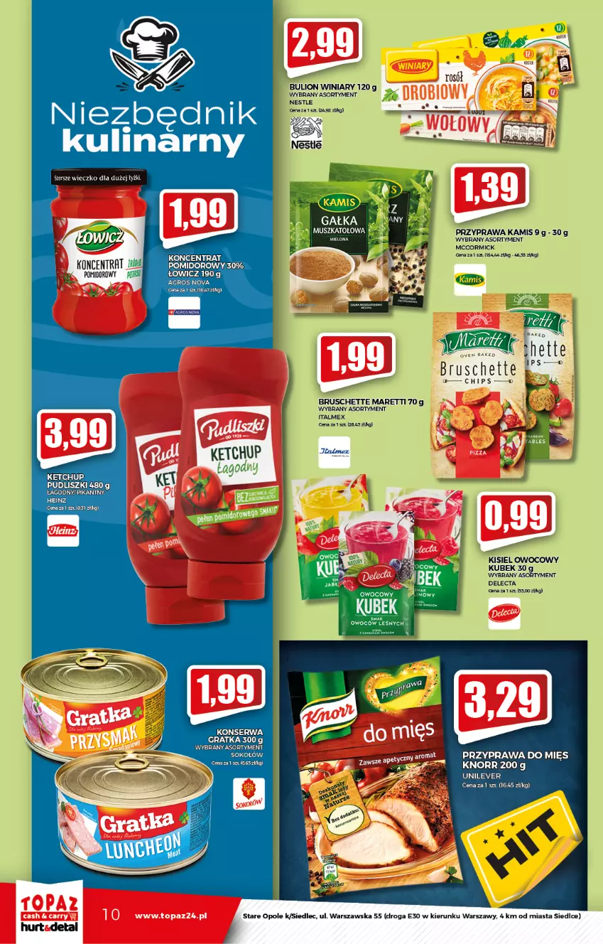 Gazetka promocyjna Topaz - Gazetka - ważna 02.09 do 08.09.2021 - strona 10 - produkty: Bruschette, Bulion, Delecta, Gra, Heinz, Kamis, Ketchup, Kisiel, Knorr, Koncentrat pomidorowy, Kubek, Lion, Mus, Pudliszki, Rosół, Ser, Sok, Sokołów, Winiary