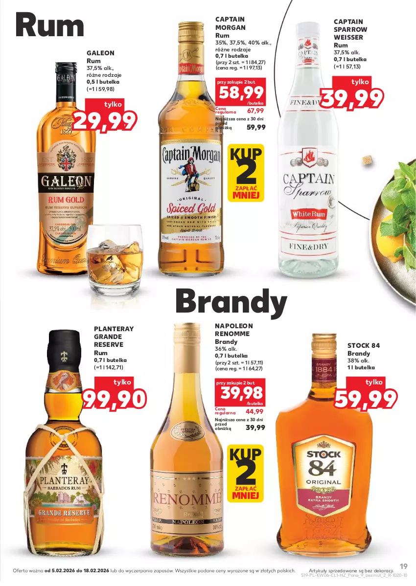 Gazetka promocyjna Kaufland - Barek Kauflandu - ważna 05.02 do 18.02.2026 - strona 19 - produkty: Brandy, Captain Morgan, Gra, Leon, Oleo, Rum, Ser, Stock, Tera