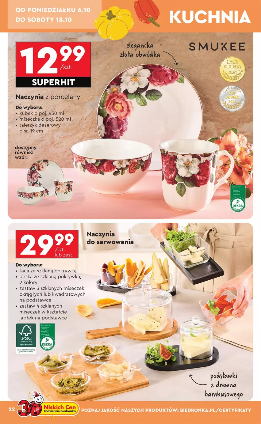 Gazetka promocyjna Biedronka - Okazje Tygodnia - ważna 06.10 do 18.10.2025 - strona 22 - produkty: Dega, Deser, Kubek, Miseczka, Por, Ser, Taca, Talerz, Talerzyk, Wódka