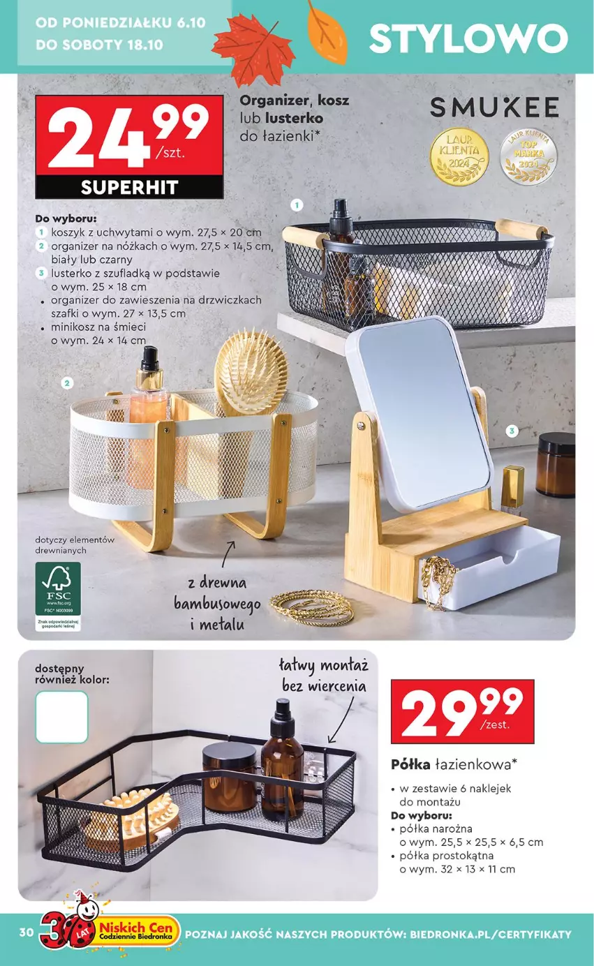 Gazetka promocyjna Biedronka - Okazje Tygodnia - ważna 06.10 do 18.10.2025 - strona 30 - produkty: Drzwi, Klej, Kosz, Organizer, Półka, Półka łazienkowa