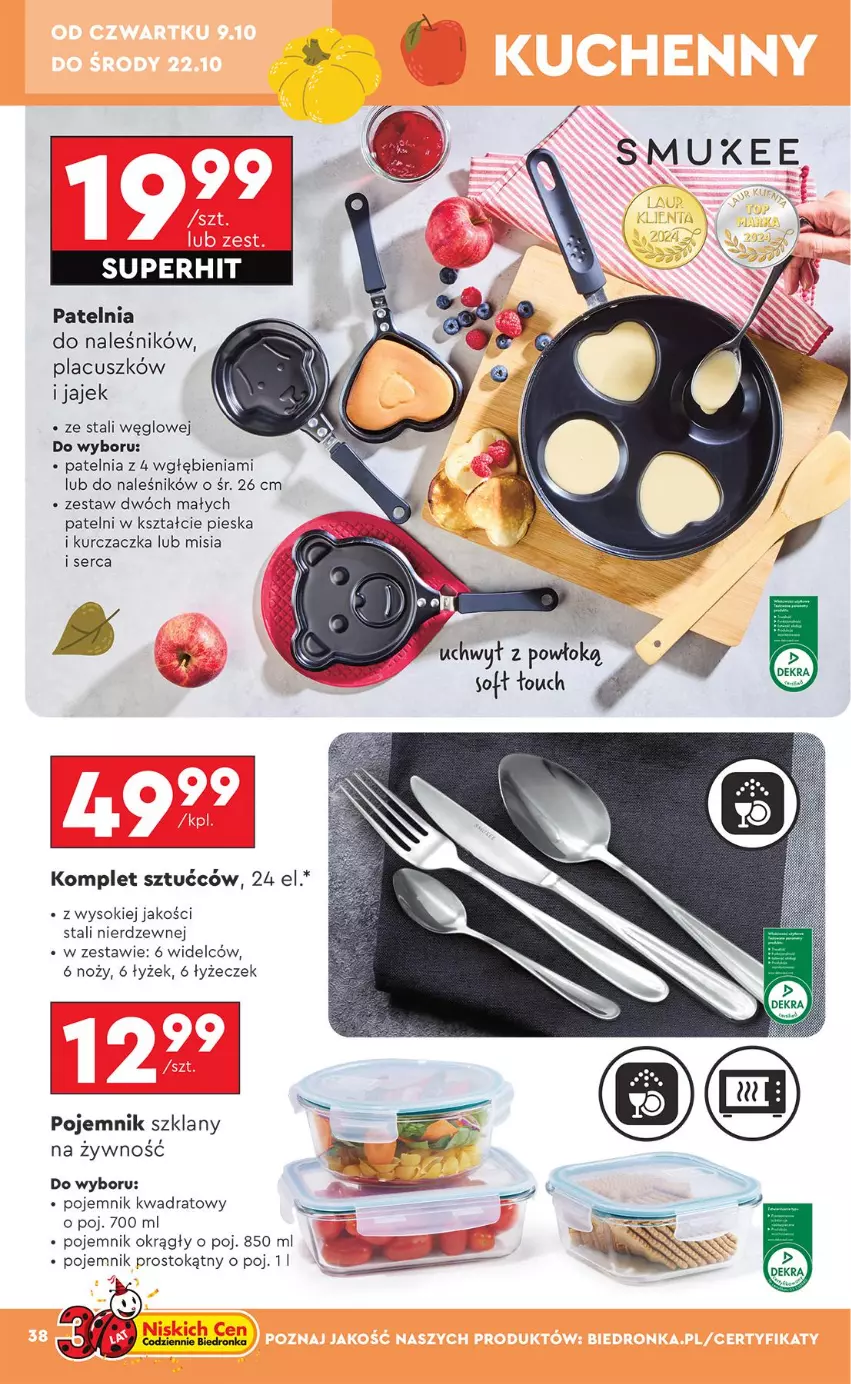 Gazetka promocyjna Biedronka - Okazje Tygodnia - ważna 06.10 do 18.10.2025 - strona 38 - produkty: Noż, Patelnia, Pojemnik, Pojemnik szklany, Ser, Sok