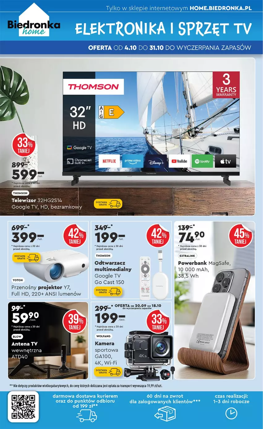Gazetka promocyjna Biedronka - Okazje Tygodnia - ważna 06.10 do 18.10.2025 - strona 46 - produkty: Fa, Kamera, Por, Powerbank, Sport, Telewizor, Thomson