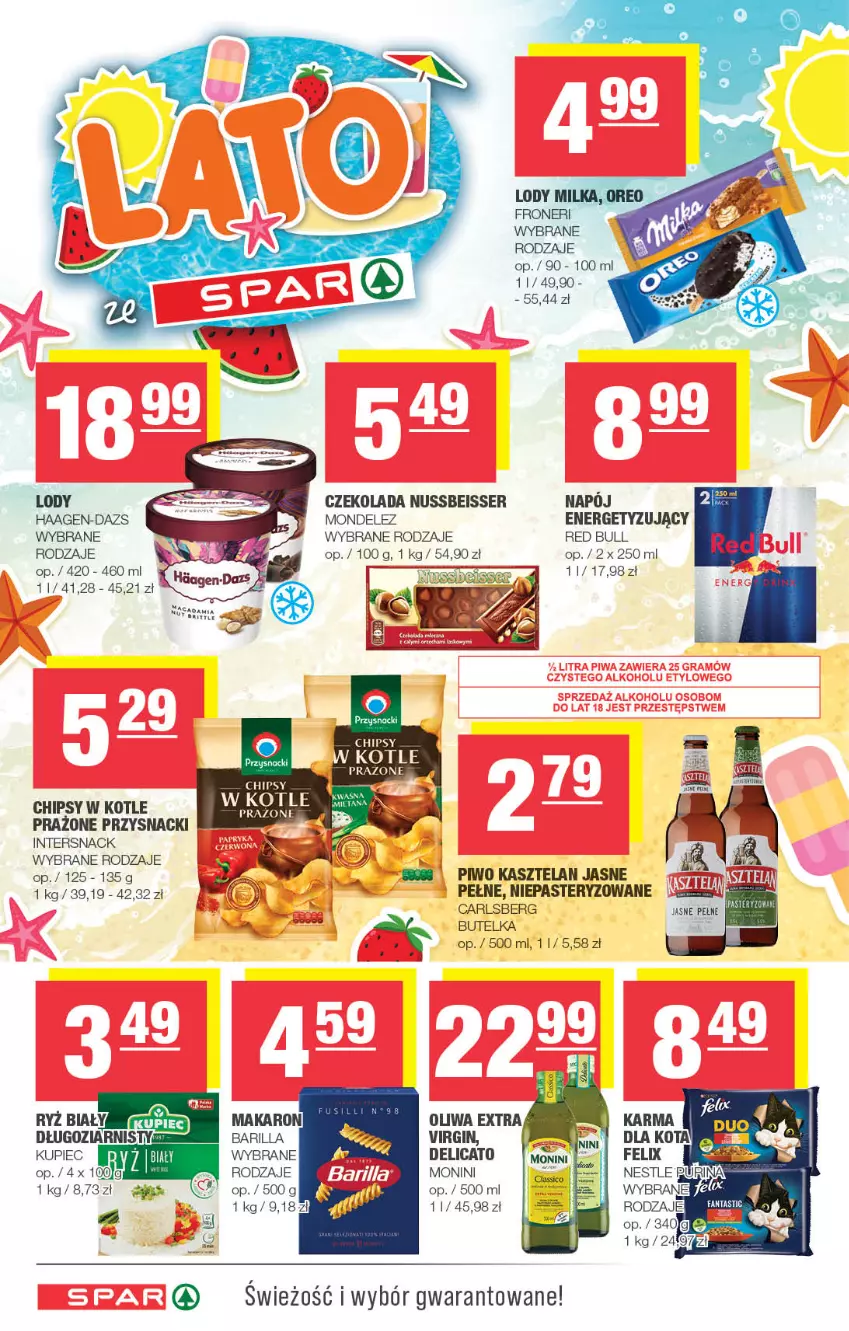 Gazetka promocyjna Spar - Spar - ważna 16.07 do 26.07.2023 - strona 6 - produkty: Carlsberg, Chipsy, Czekolada, Gin, Kasztelan, Kupiec, Lody, Monini, Oliwa, Piec, Piwo, Przysnacki, Red Bull, Ryż, Ryż biały, Ser