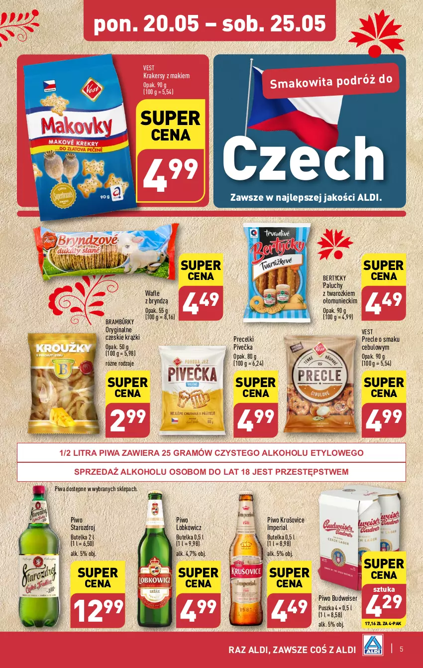 Gazetka promocyjna Aldi - Smakowita podróż do Czech - ważna 20.05 do 25.05.2024 - strona 5 - produkty: Gin, Gra, Krakersy, Piwa, Piwo, Precelki, Precle, Ser, Smakowita, Wafle