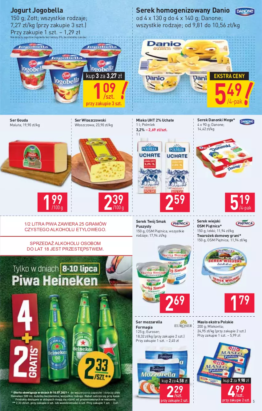 Gazetka promocyjna Stokrotka - Market - ważna 08.07 do 14.07.2021 - strona 5 - produkty: Bell, Bella, Danio, Danone, Danonki, Gouda, Gra, Jogobella, Jogurt, Masło, Mleko, Mlekovita, Mozzarella, Piątnica, POLMLEK, Ser, Serek, Serek homogenizowany, Serek wiejski, Twój Smak, Włoszczowski, Zott