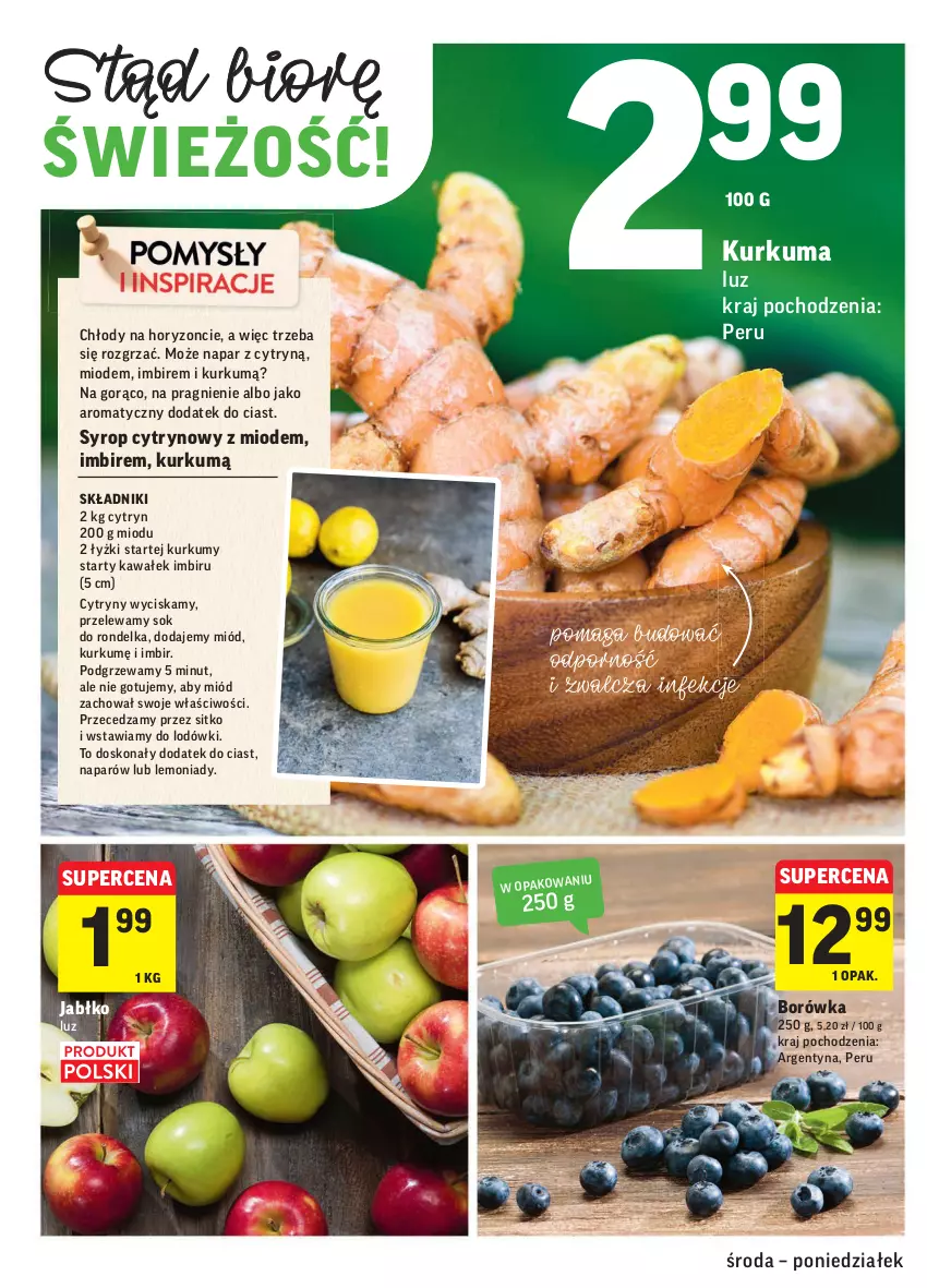 Gazetka promocyjna Intermarche - Gazetka promocyjna - ważna 03.11 do 08.11.2021 - strona 8 - produkty: Borówka, Cytryny, Imbir, Kawa, Kurkuma, Miód, Por, Rondel, Sitko, Sok, Syrop, Wałek