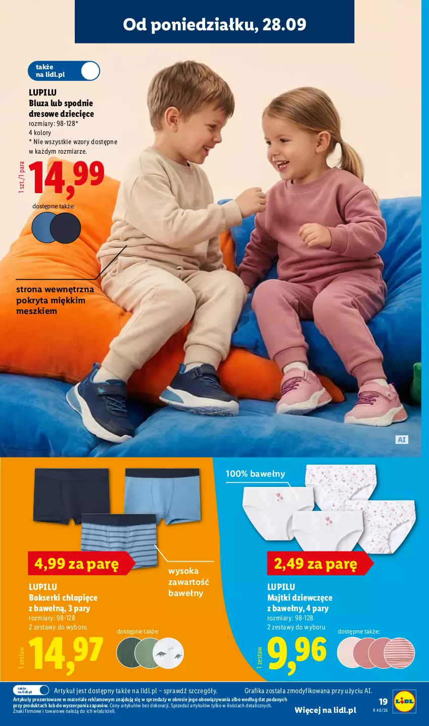 Gazetka promocyjna Lidl - Gazetka ważna od 28.09. do 03.10. - ważna 28.09 do 03.10.2026 - strona 23 - produkty: Bluza, Bokserki, Dres, Dzieci, Gra, Grafika, Majtki, Ser, Sok, Spodnie, Spodnie dresowe