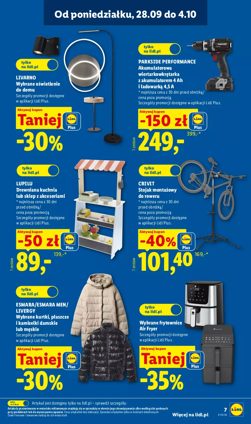 Gazetka promocyjna Lidl - Gazetka ważna od 28.09. do 03.10. - ważna 28.09 do 03.10.2026 - strona 7 - produkty: Akumulator, Akumulatorowa wiertarkowkrętark, Drewniana kuchnia, Ivar, Kuchnia, Parkside, Płaszcz, Rower, Stojak, Tarka, Wiertarkowkrętarka, Wkręt, Wkrętarka