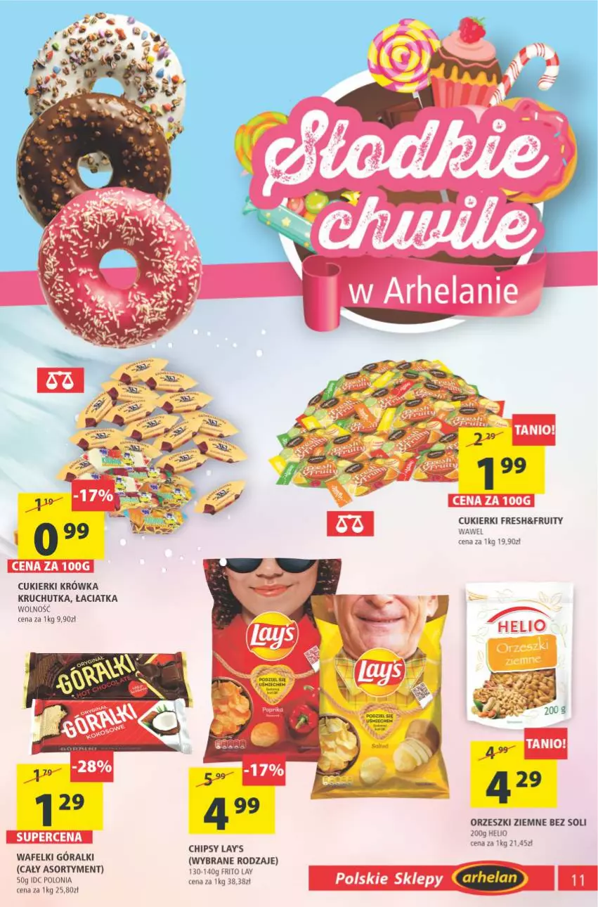 Gazetka promocyjna Arhelan - Gazetka - ważna 10.09 do 19.09.2021 - strona 11 - produkty: Chipsy, Cukier, Cukierki, Góralki, Helio, Orzeszki, Orzeszki ziemne, Wawel