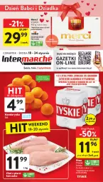 Gazetka promocyjna Intermarche - Gazetka Intermarche - Gazetka - ważna od 24.01 do 24.01.2024 - strona 1 - produkty: Piwo, Kurczak, Filet z piersi kurczaka, Tyskie, Owoce, Merci