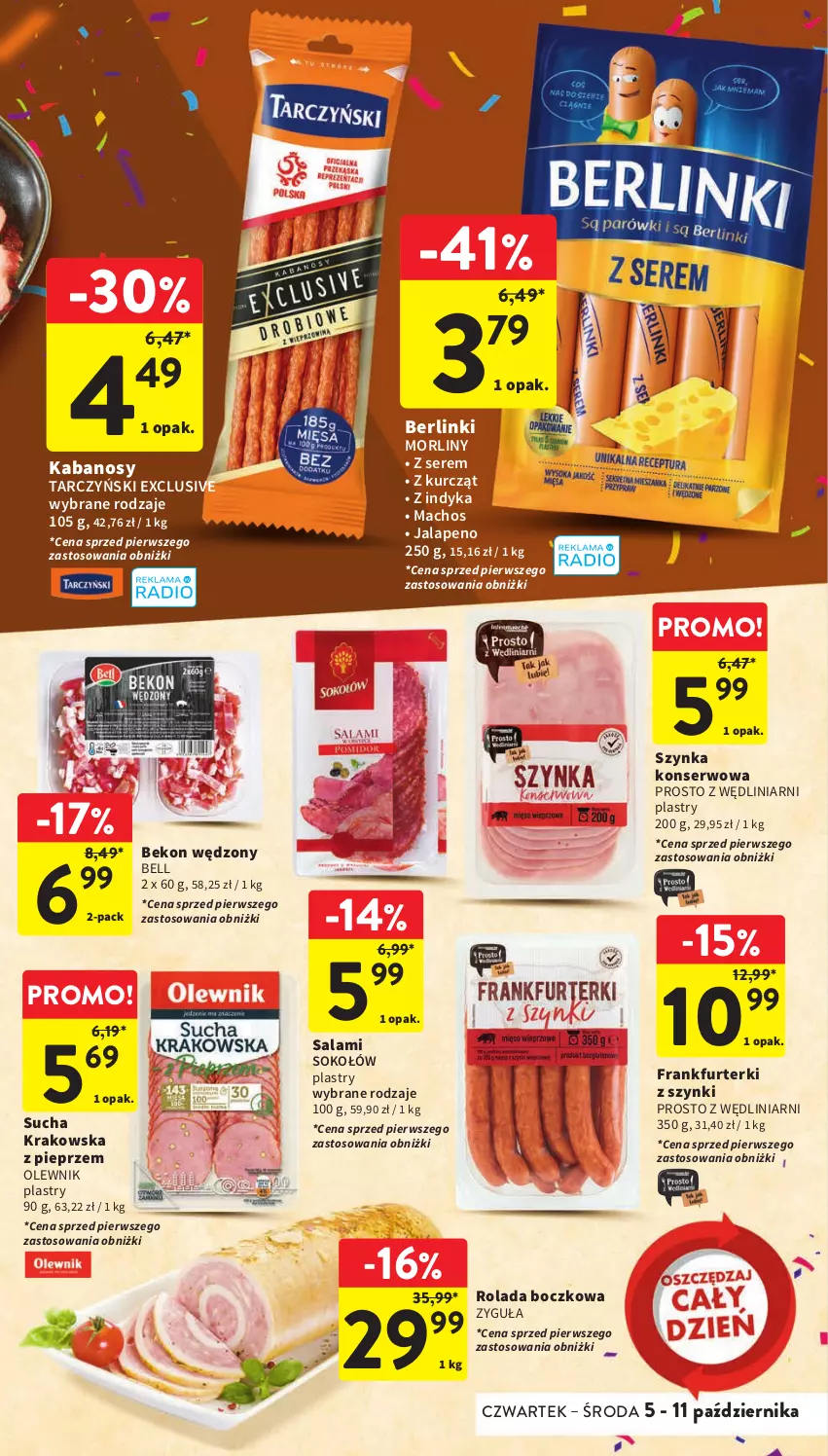 Gazetka promocyjna Intermarche - Gazetka Intermarche - ważna 05.10 do 11.10.2023 - strona 23 - produkty: Beko, Bell, Berlinki, Frankfurterki, Kabanos, Morliny, Olewnik, Pieprz, Rolada, Salami, Ser, Sok, Sokołów, Szynka, Szynka konserwowa, Tarczyński