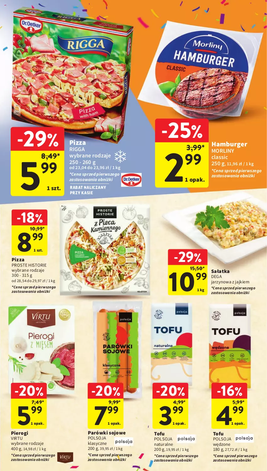 Gazetka promocyjna Intermarche - Gazetka Intermarche - ważna 05.10 do 11.10.2023 - strona 29 - produkty: Burger, Dega, Hamburger, Morliny, Parówki, Pierogi, Pizza, Sałat, Sałatka, Tofu, Virtu