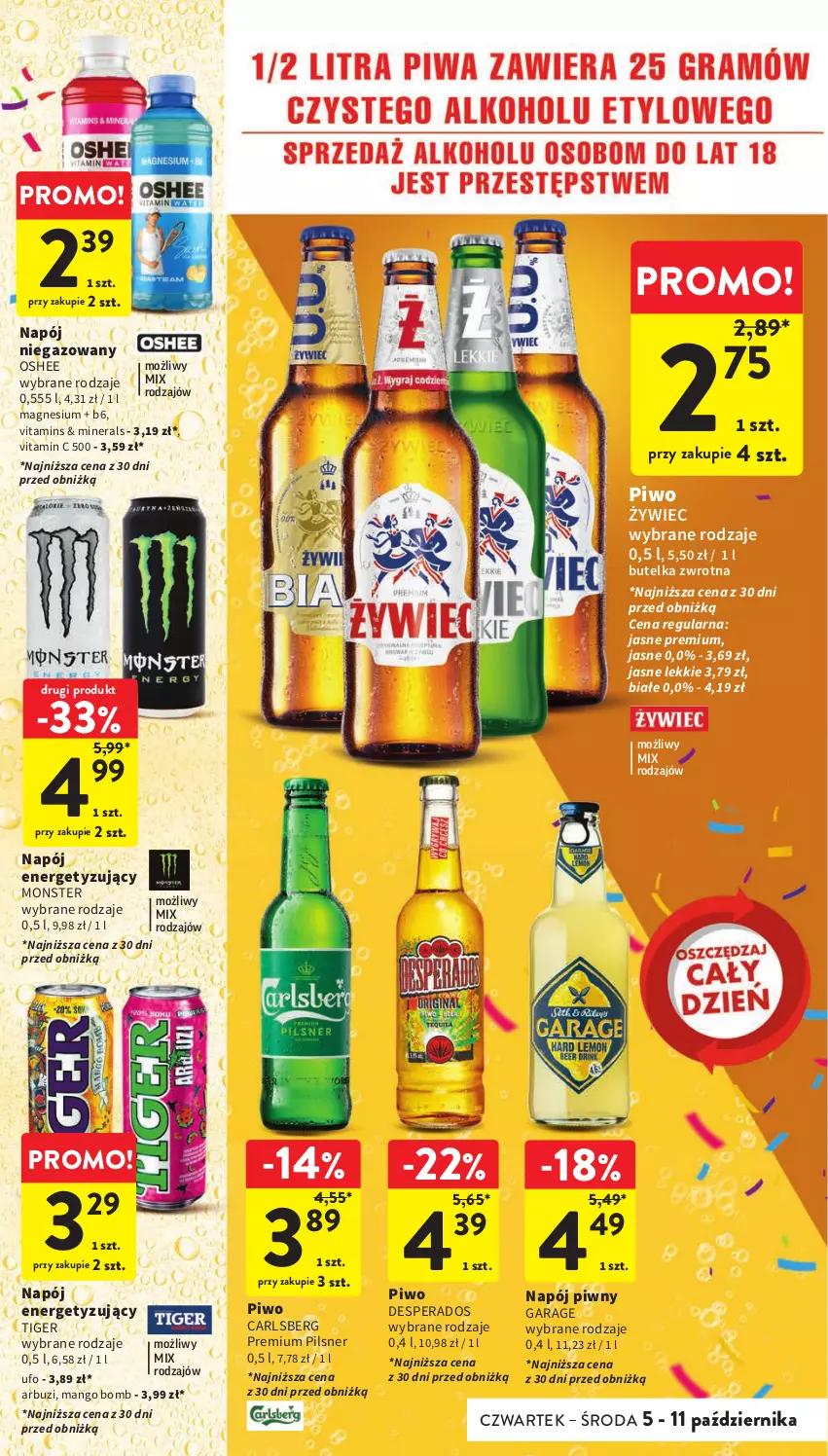 Gazetka promocyjna Intermarche - Gazetka Intermarche - ważna 05.10 do 11.10.2023 - strona 39 - produkty: Arbuz, Carlsberg, Desperados, Mango, Napój, Napój niegazowany, Oshee, Piwo, Tiger