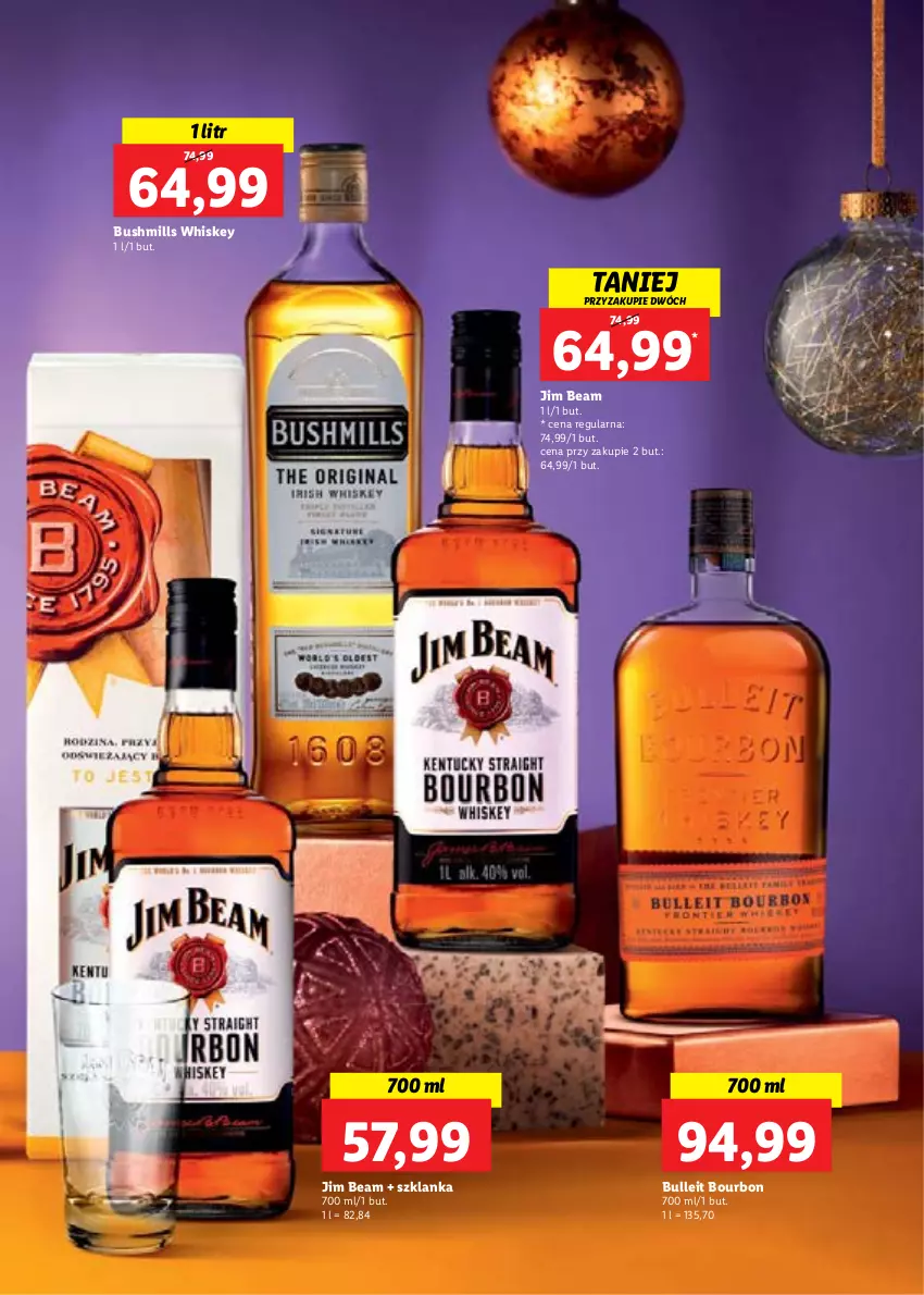 Gazetka promocyjna Lidl - Alkohole - duża gazetka - ważna 08.12 do 26.12.2022 - strona 37 - produkty: Bourbon, Bulleit Bourbon, Bushmills, Jim Beam, Szklanka, Whiskey