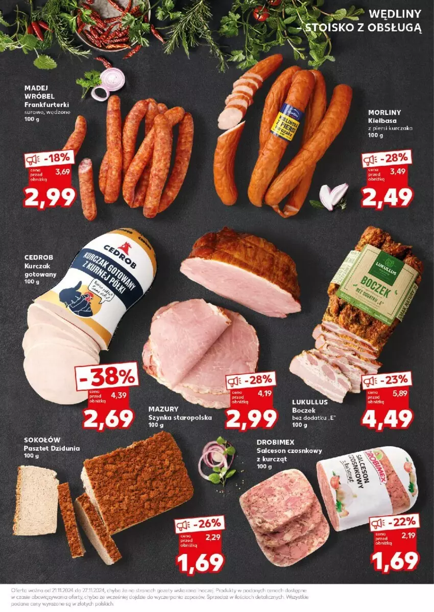 Gazetka promocyjna Kaufland - ważna 25.11 do 27.11.2024 - strona 9 - produkty: Drobimex, Fa, Frankfurterki, Kiełbasa, Kurczak, Morliny, Pasztet, Salceson, Sok, Sokołów