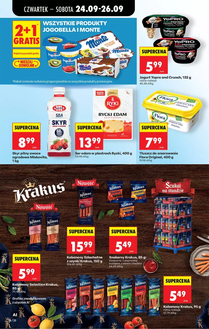 Gazetka promocyjna Biedronka - Od Czwartku - ważna 24.09 do 30.09.2026 - strona 52 - produkty: Cheddar, Edam, Flora, Gin, Gra, Grafika, Jogurt, Kabanos, Krakus, Mleko, Mlekovita, Owoce, Rycki Edam, Ser