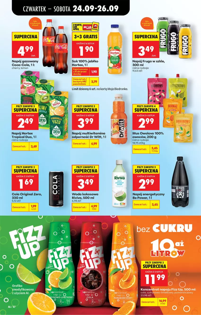 Gazetka promocyjna Biedronka - Od Czwartku - ważna 24.09 do 30.09.2026 - strona 70 - produkty: Coca-Cola, Gin, Gra, Grafika, Hortex, KOBO, Kokos, Mus, Napój, Napój energetyczny, Napój gazowany, Por, Sok, Tropical, Woda
