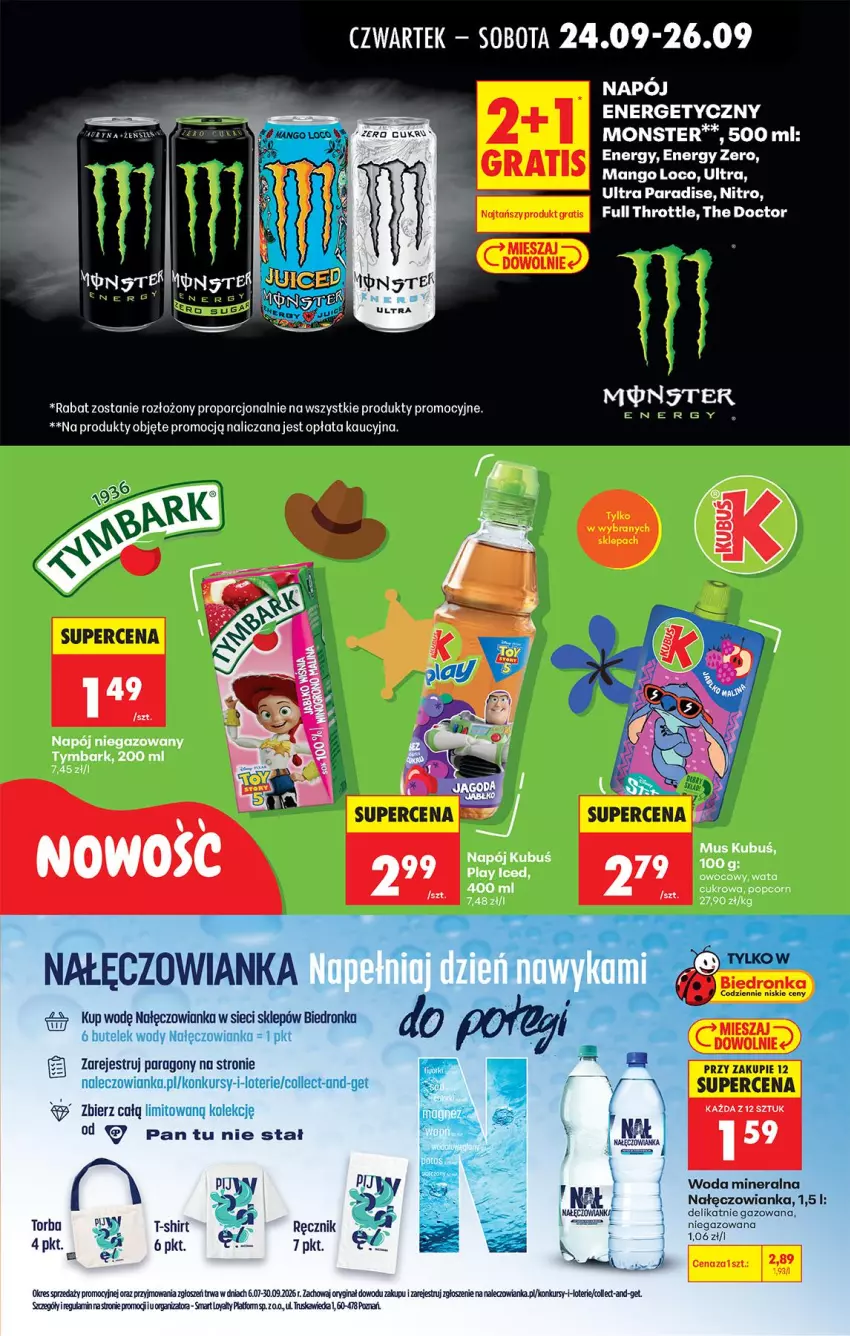 Gazetka promocyjna Biedronka - Od Czwartku - ważna 24.09 do 30.09.2026 - strona 71 - produkty: Full Throttle, Gin, Kubuś, Mango, Nałęczowianka, Napój, Napój energetyczny, Napój niegazowany, Popcorn, Por, Ręcznik, Tymbark, Woda, Woda mineralna