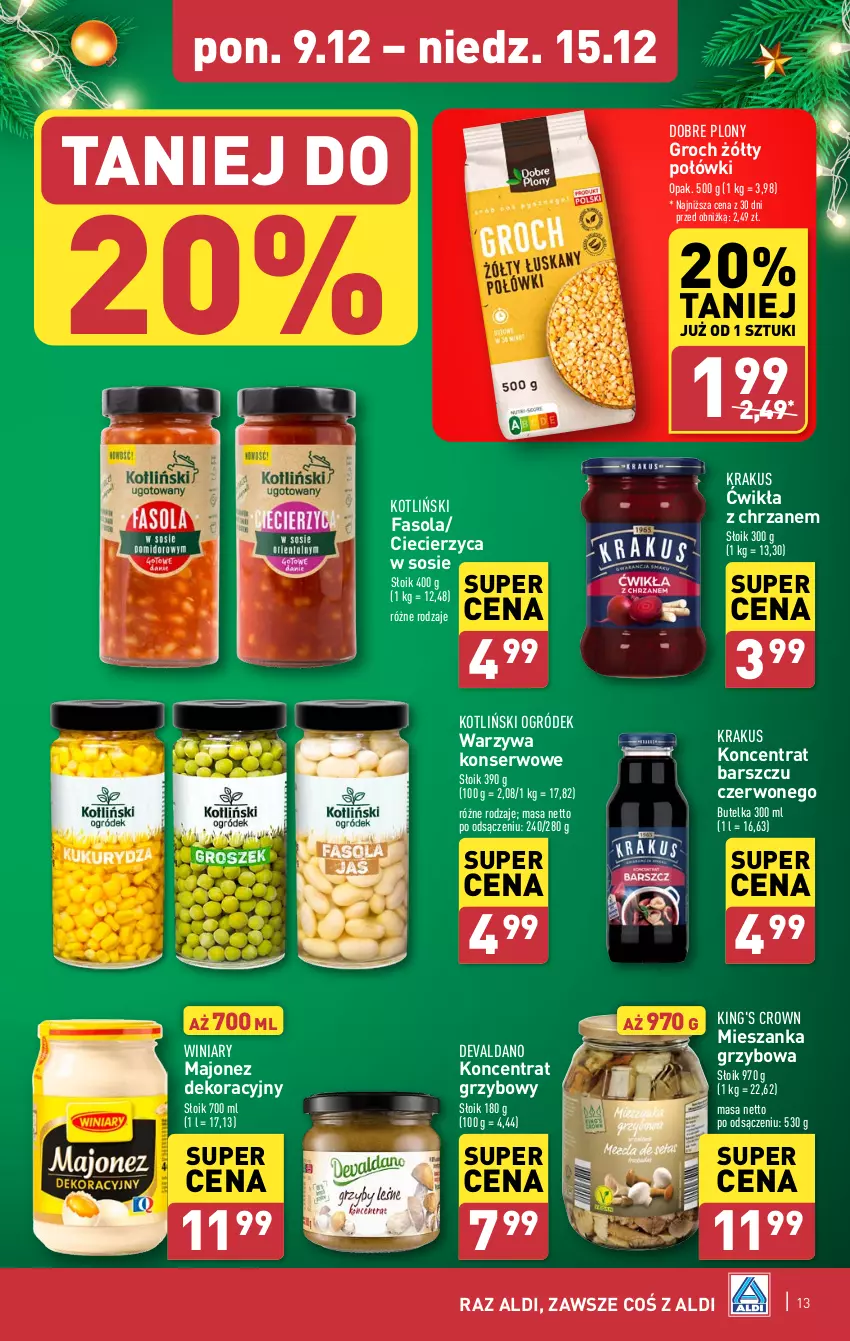 Gazetka promocyjna Aldi - Pełna oferta - ważna 09.12 do 15.12.2024 - strona 13 - produkty: Chrzan, Fa, Fasola, Groch, Krakus, Majonez, Ogród, Ser, Sos, Warzywa, Warzywa konserwowe, Winiary