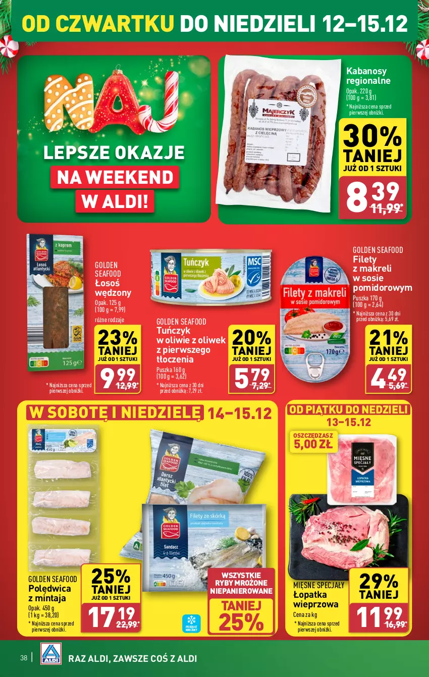 Gazetka promocyjna Aldi - Pełna oferta - ważna 09.12 do 15.12.2024 - strona 38 - produkty: Golden Seafood, Kabanos, Mięsne specjały, Mintaj, Polędwica, Sos, Tuńczyk