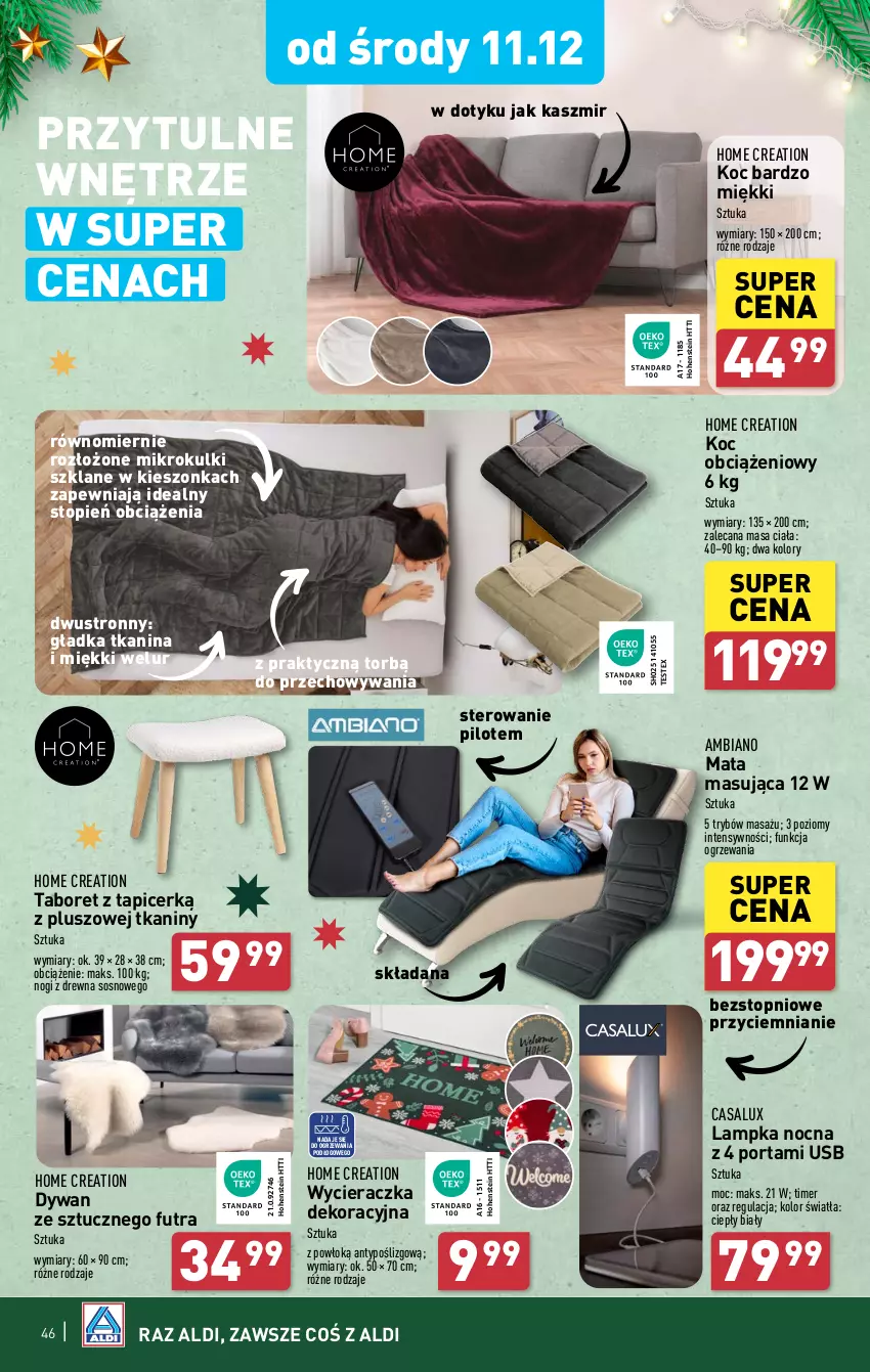 Gazetka promocyjna Aldi - Pełna oferta - ważna 09.12 do 15.12.2024 - strona 46 - produkty: Dywan, Koc, Por, Sos, Taboret, Top, Wycieraczka