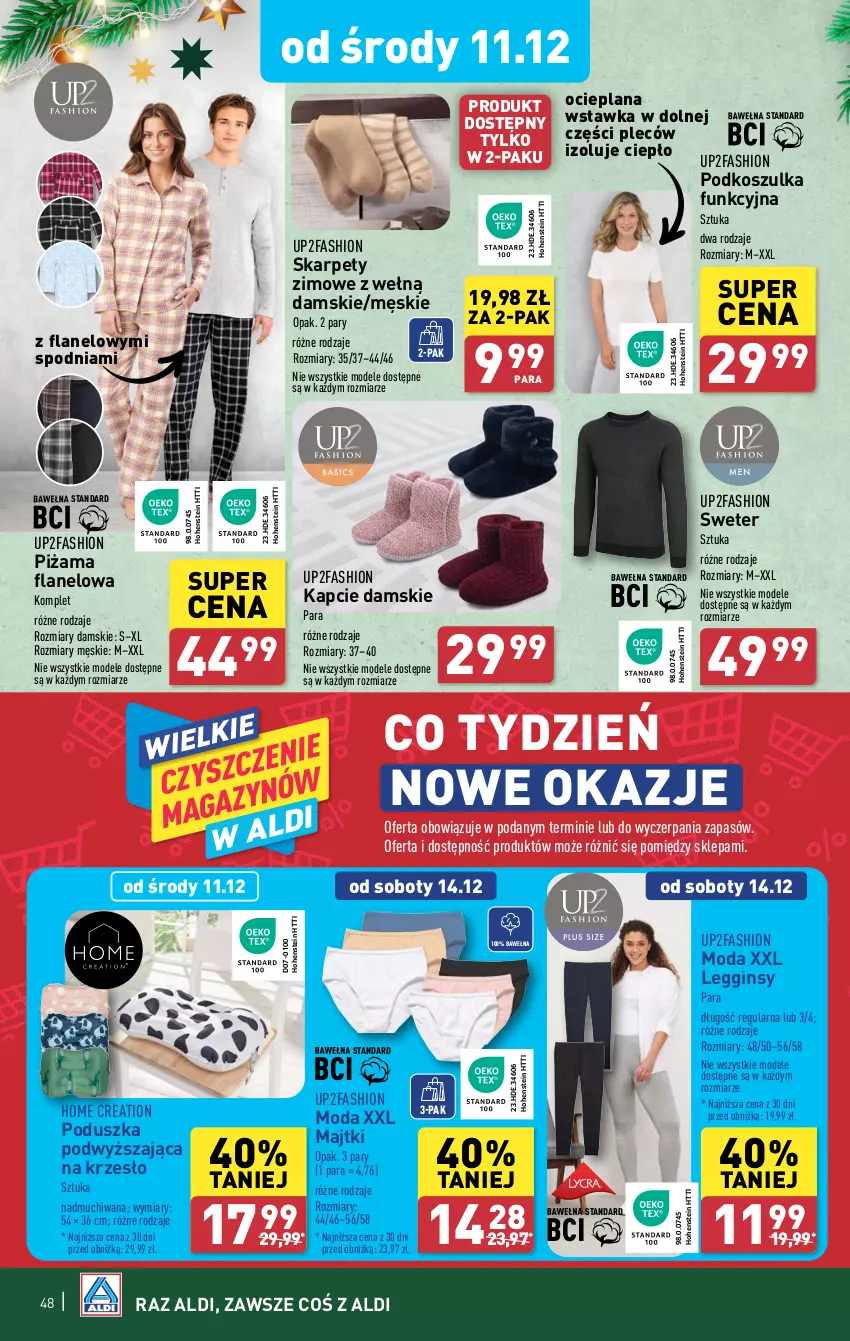 Gazetka promocyjna Aldi - Pełna oferta - ważna 09.12 do 15.12.2024 - strona 48 - produkty: Fa, Gin, Kapcie, Karp, Kosz, Koszulka, Koszulka funkcyjna, Krzesło, LANA, Legginsy, Majtki, Moda, Piżama, Poduszka, Sweter, Wełna